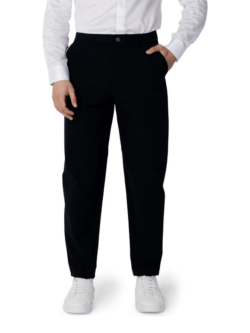 Blue Cotton Casual Pants