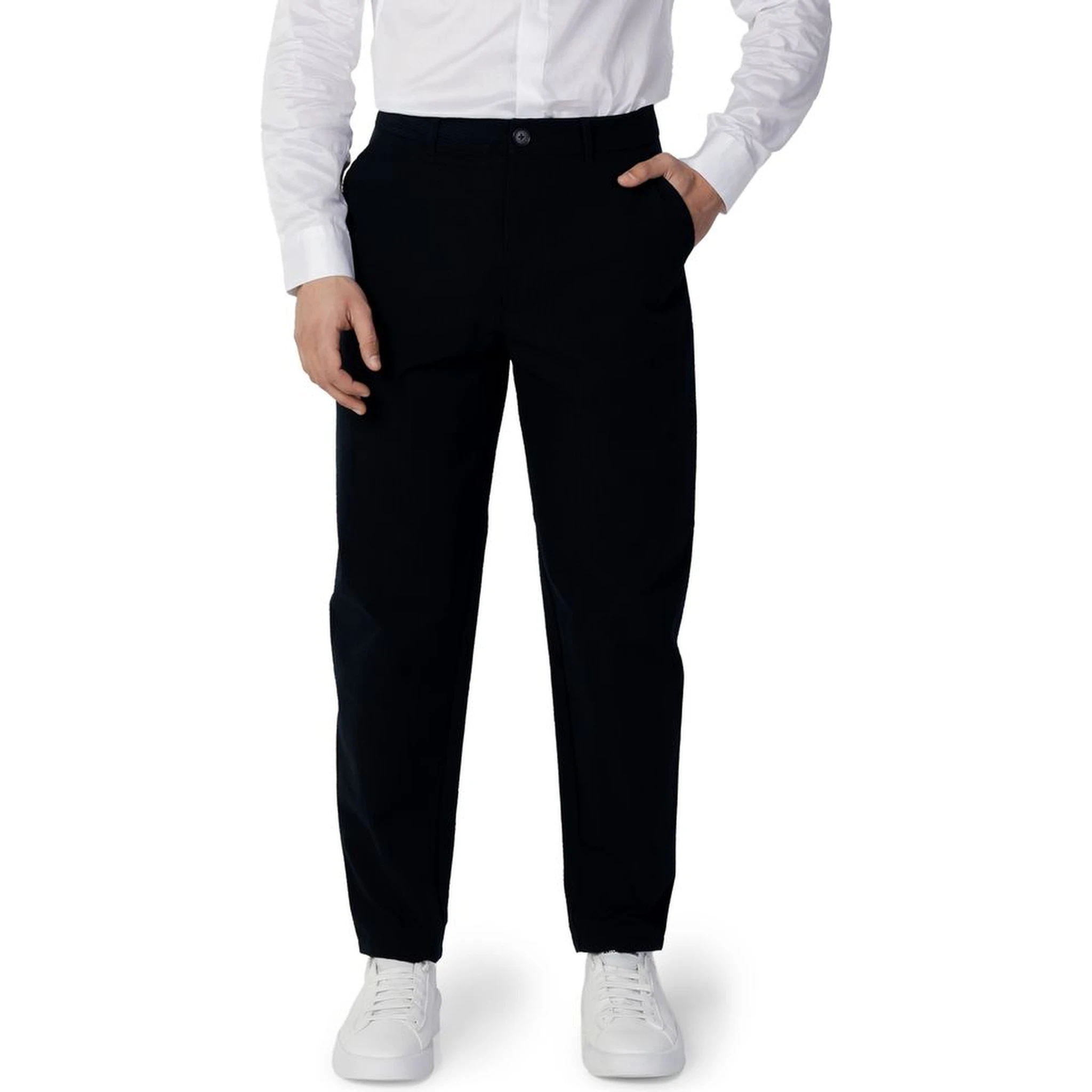 Blue Cotton Casual Pants