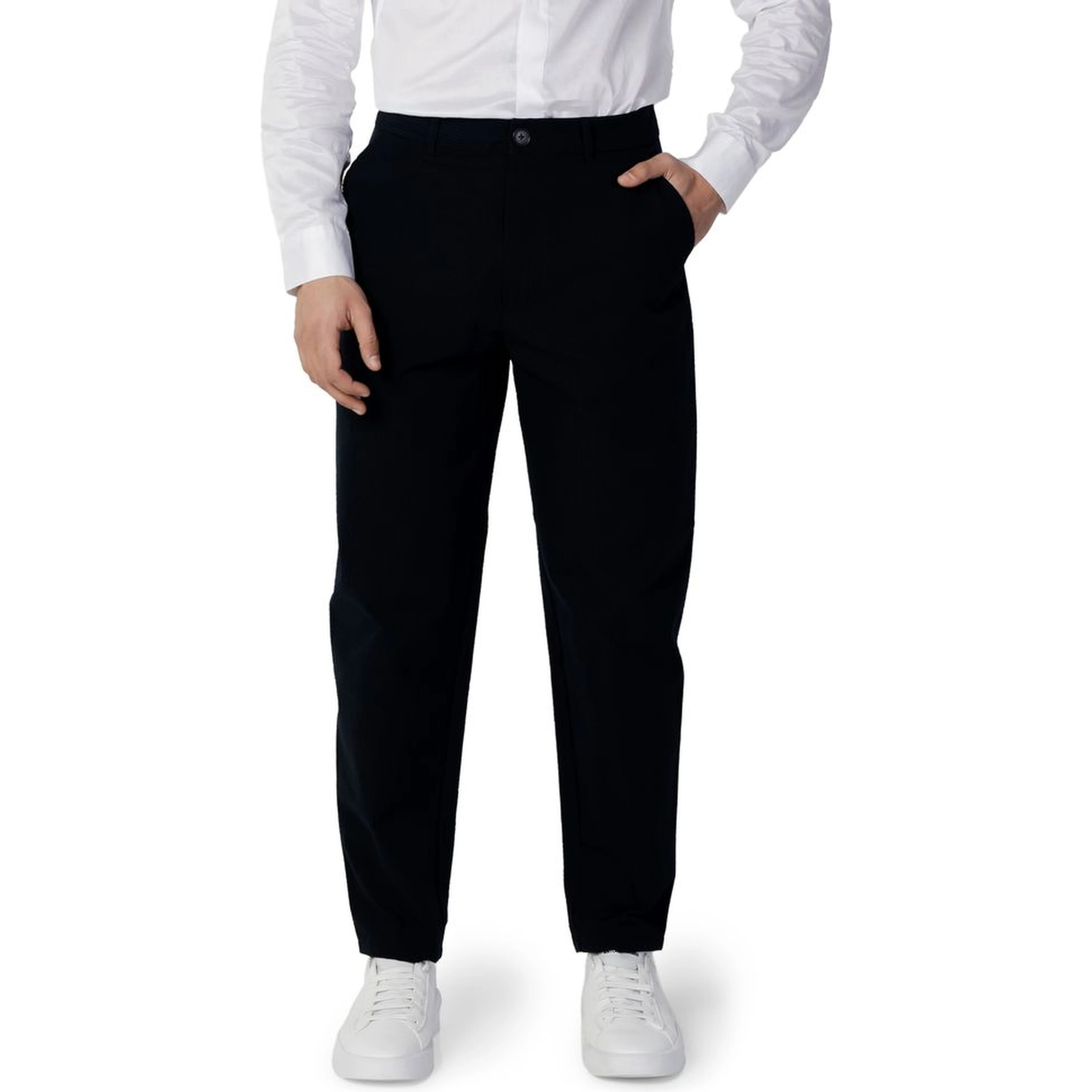 Blue Cotton Casual Pants