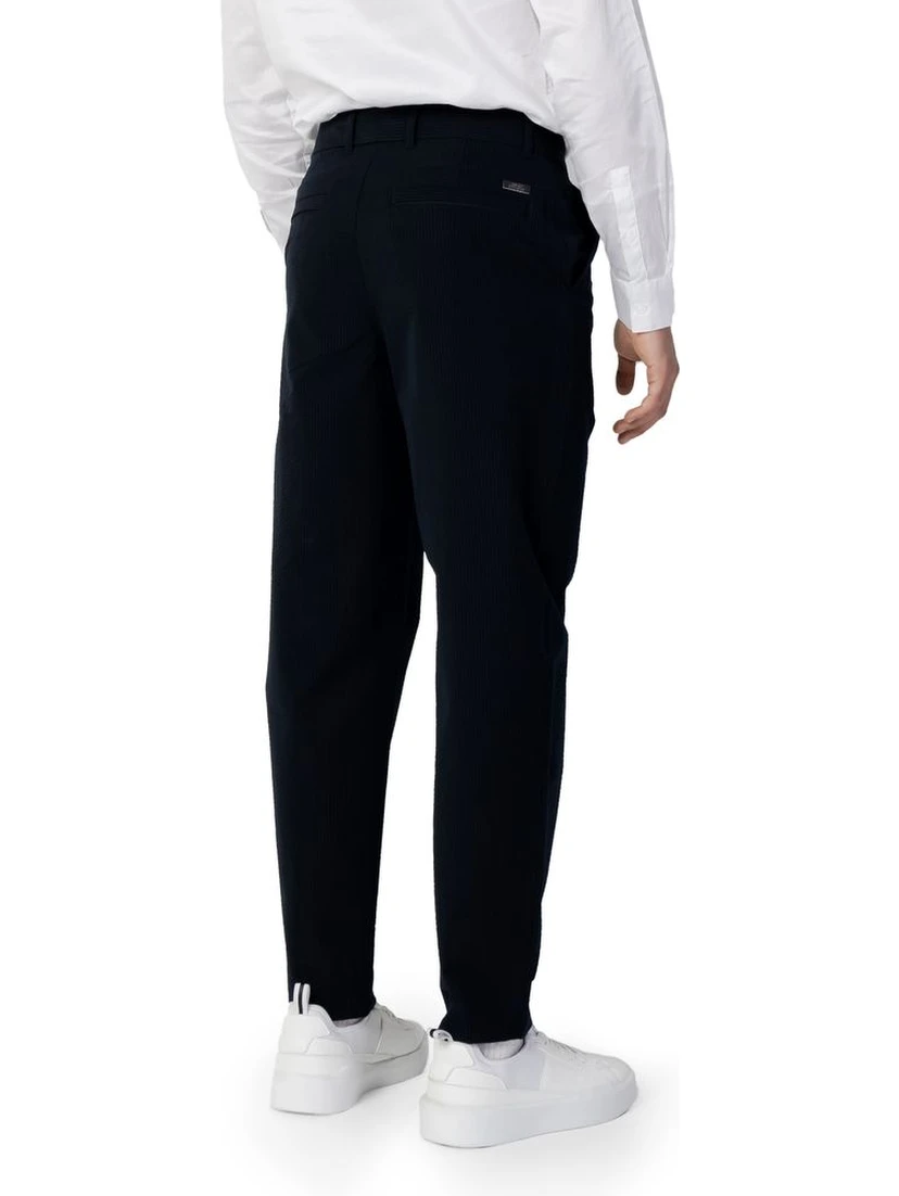 Blue Cotton Casual Pants