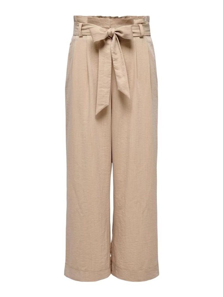 Beige Viscose Casual Pants