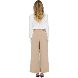 Beige Viscose Casual Pants