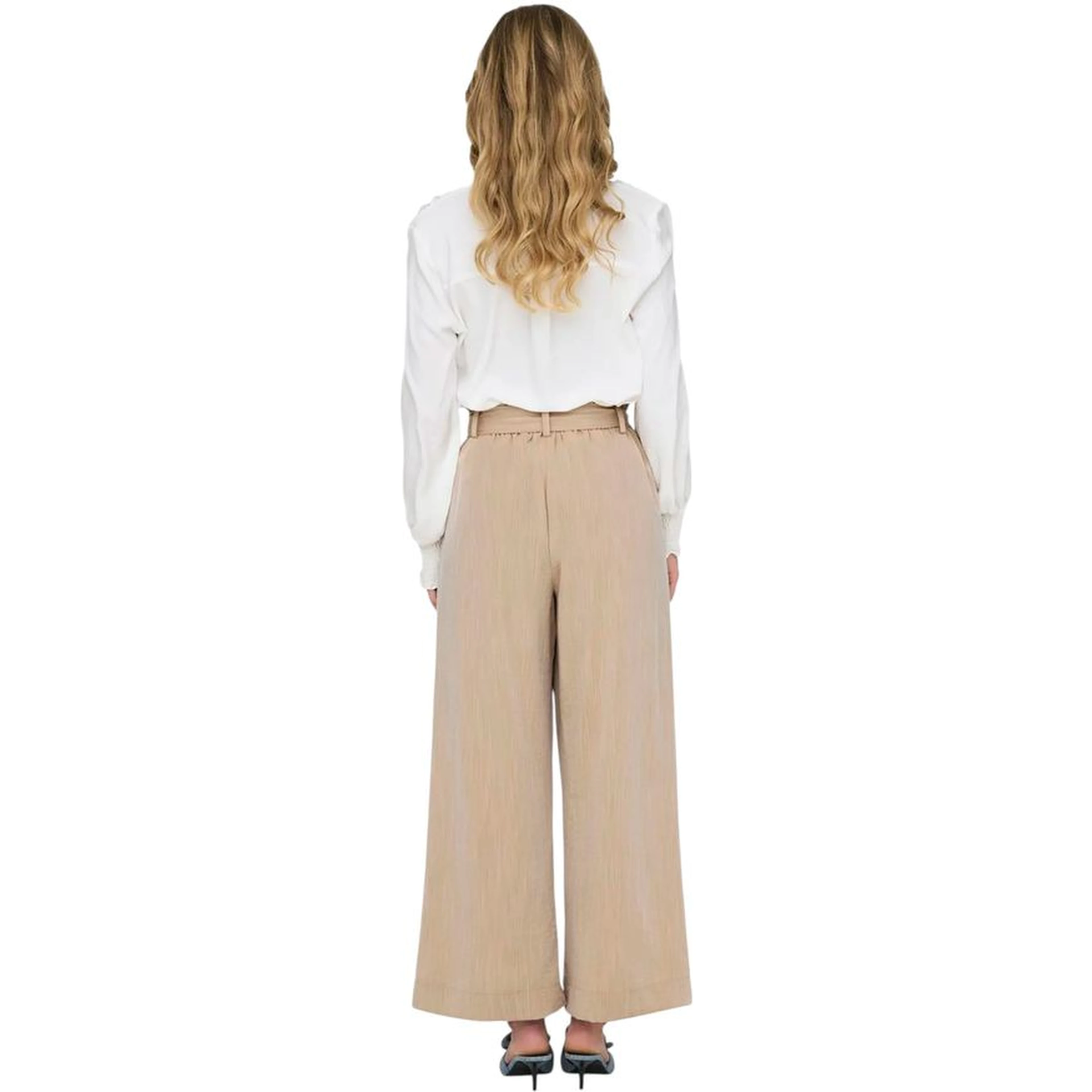 Beige Viscose Casual Pants