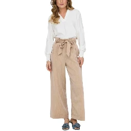 Beige Viscose Casual Pants