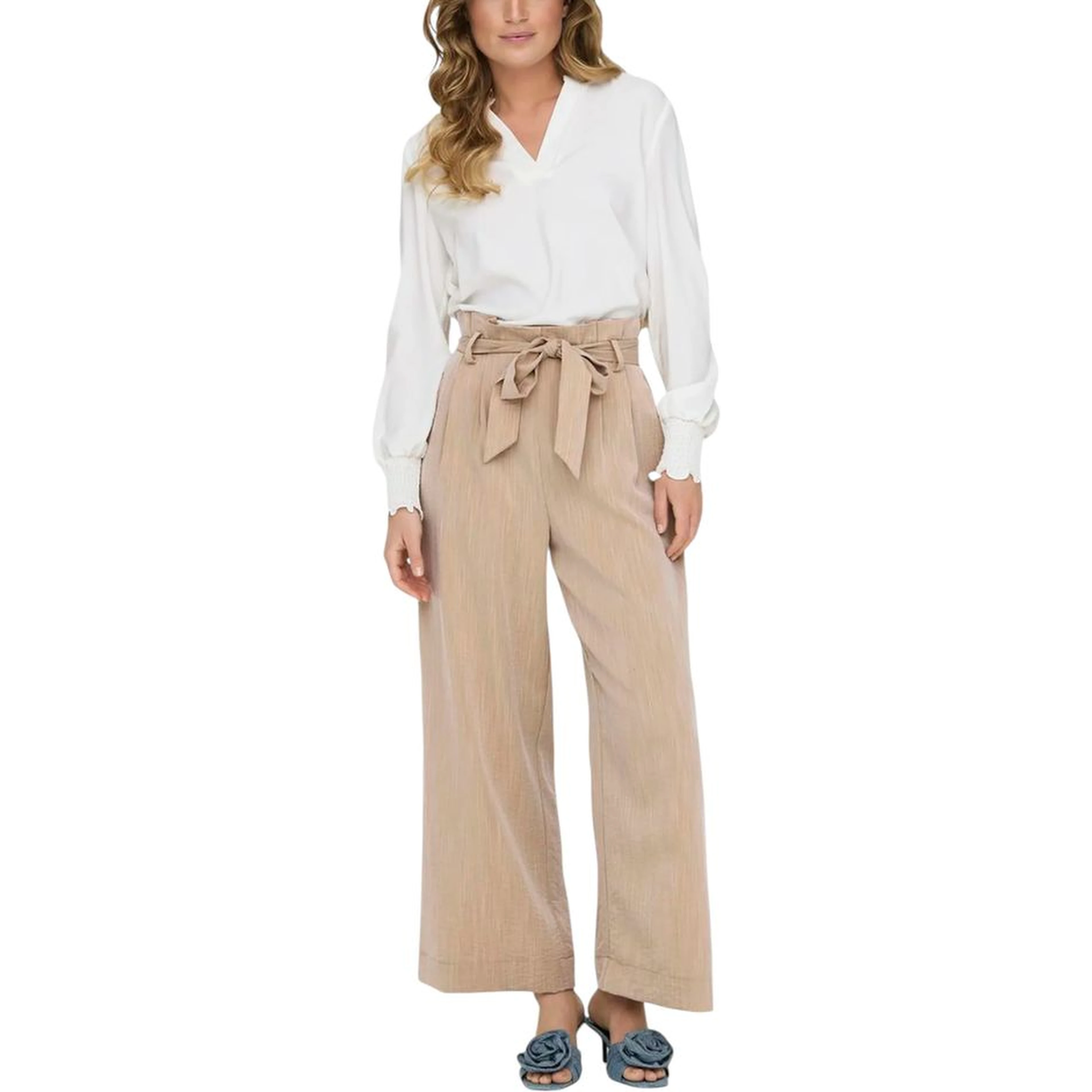 Beige Viscose Casual Pants