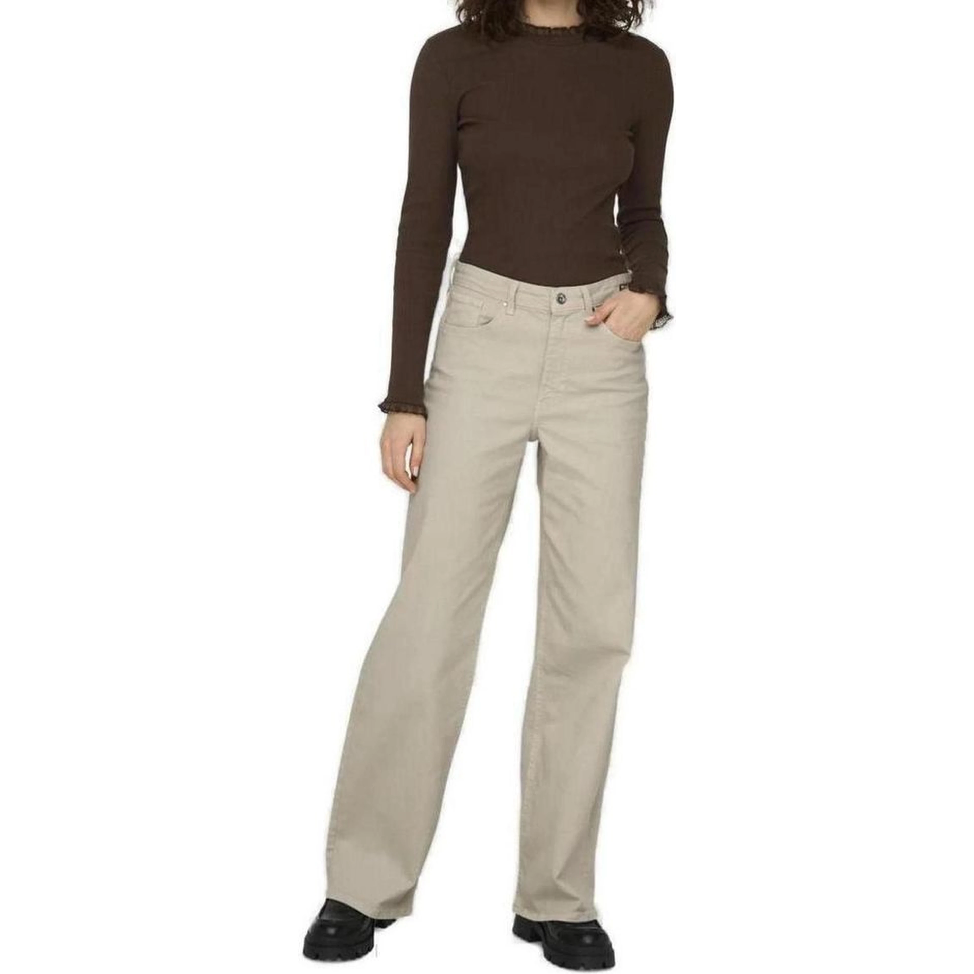 Beige Cotton Relaxed Fit Jeans