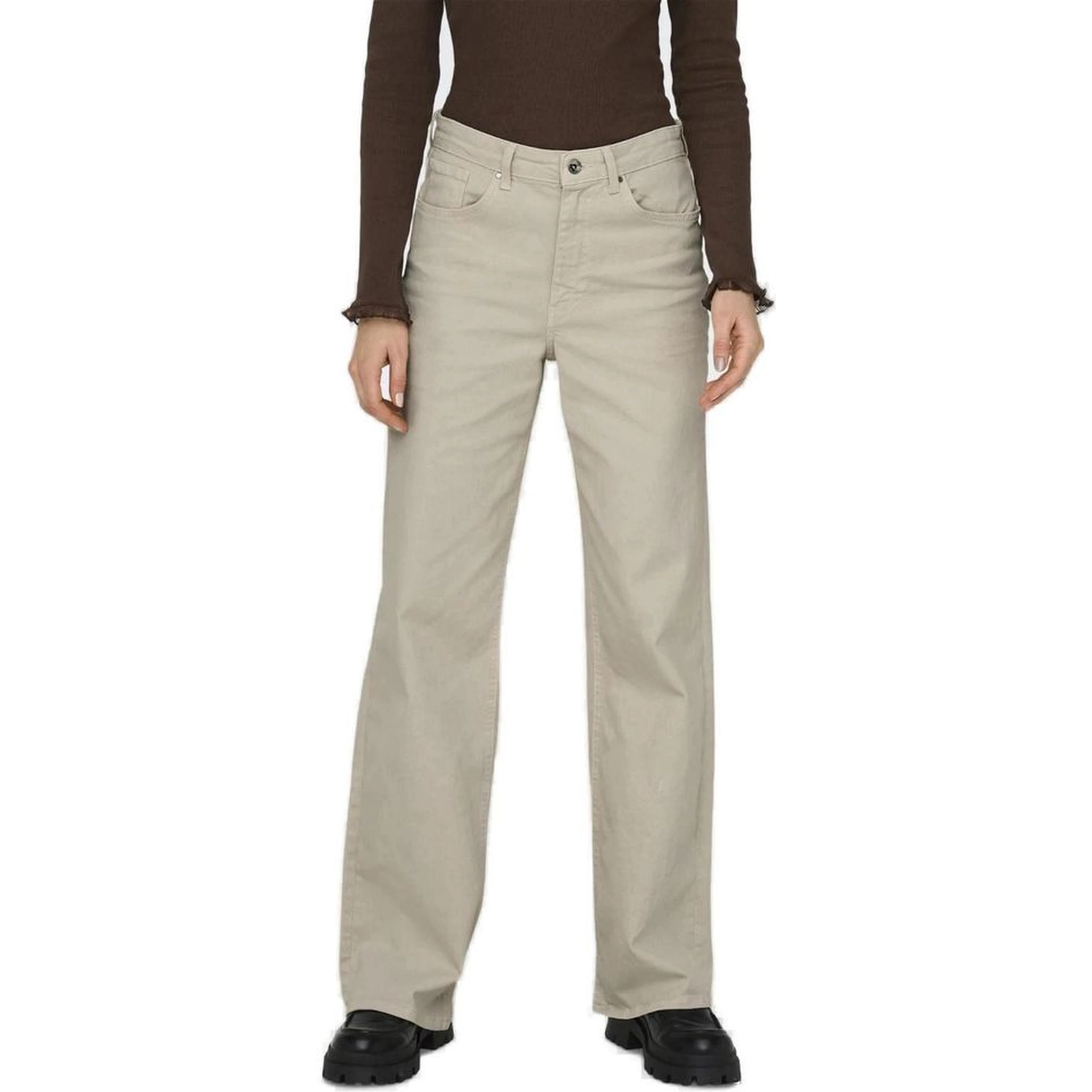 Beige Cotton Relaxed Fit Jeans