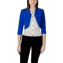 Blue Polyester Full-Length Jacket