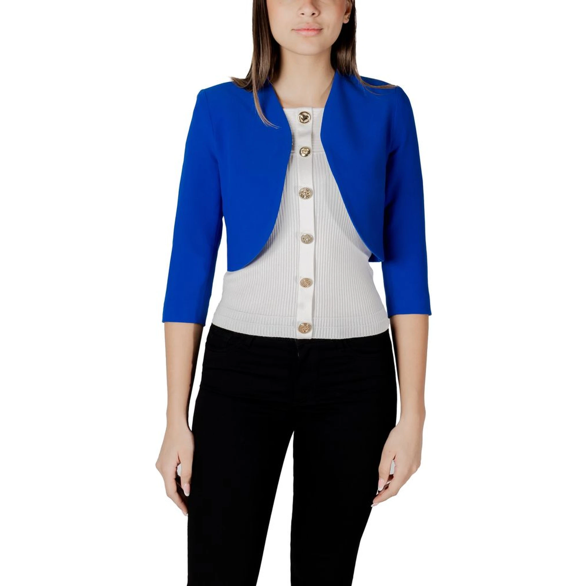 Blue Polyester Full-Length Jacket