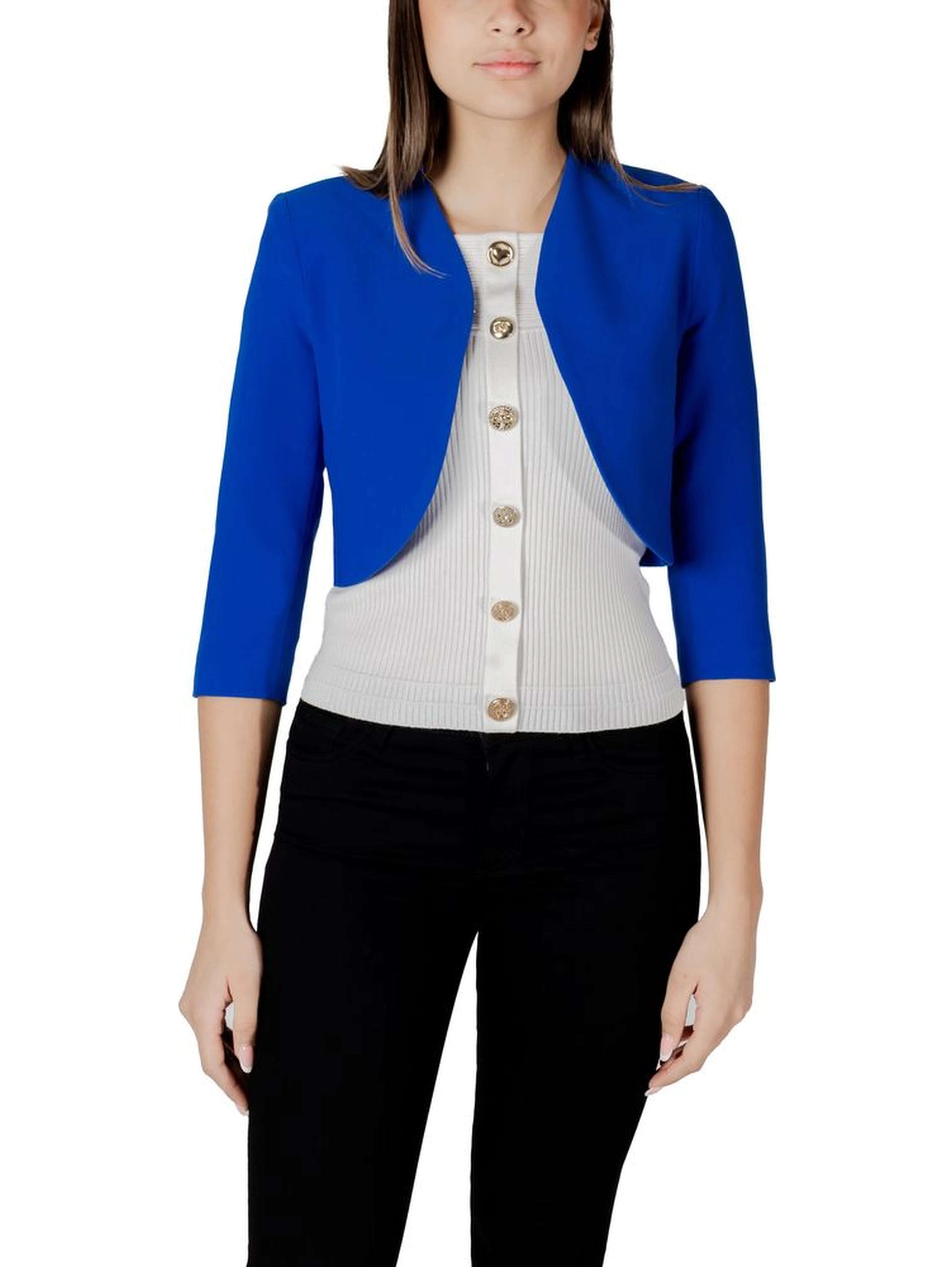 Blue Polyester Full-Length Jacket