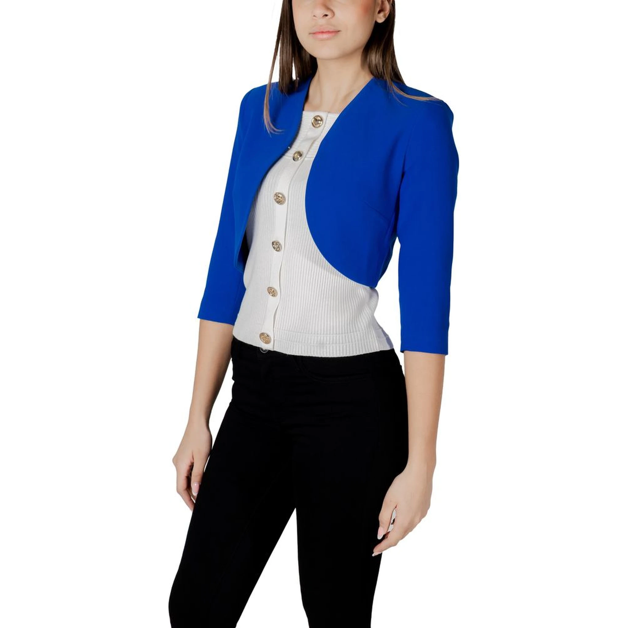 Blue Polyester Full-Length Jacket