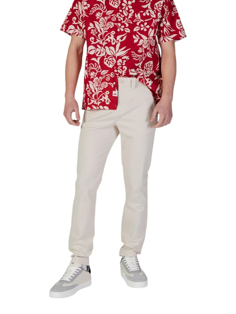 Beige Cotton Skinny Pants