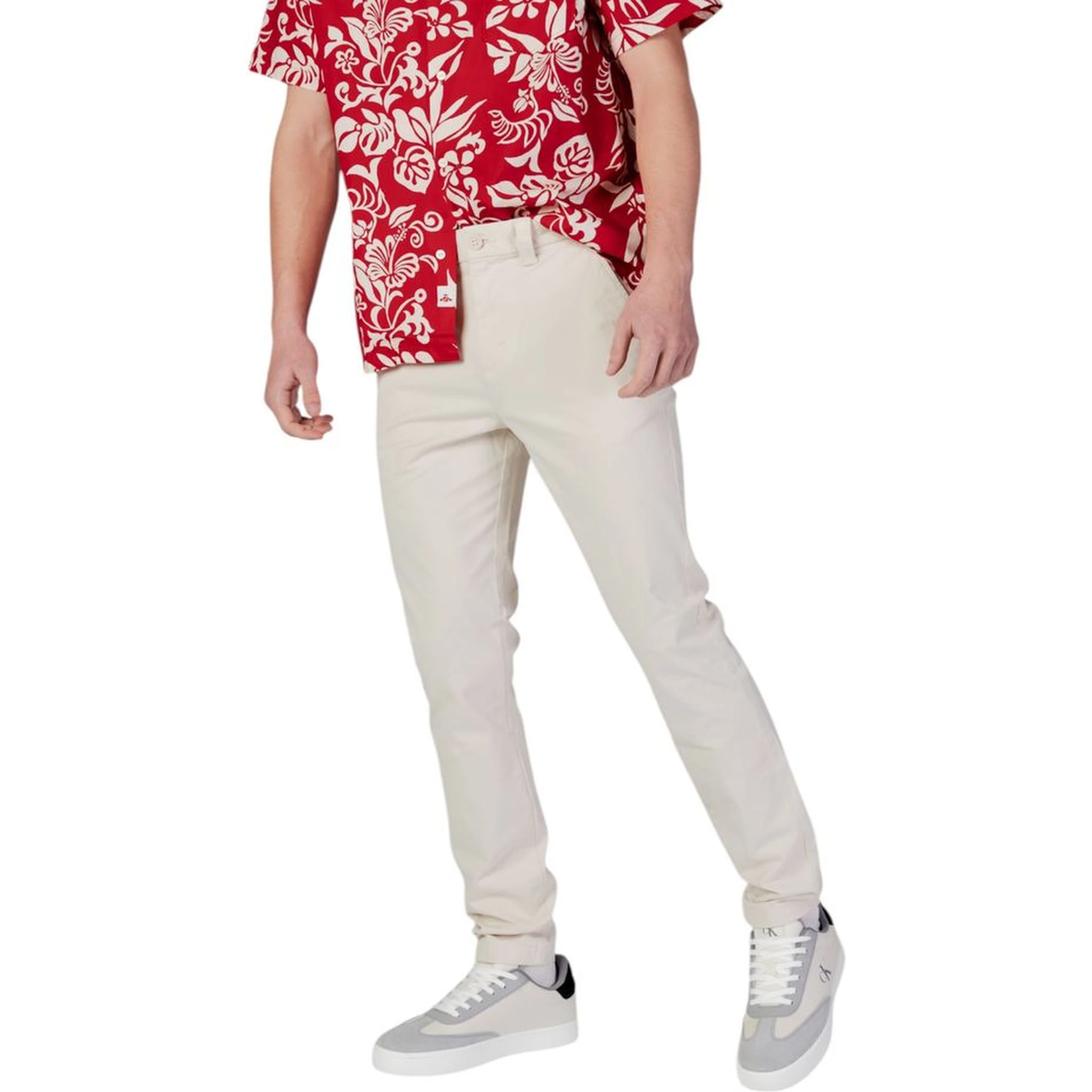 Beige Cotton Skinny Pants