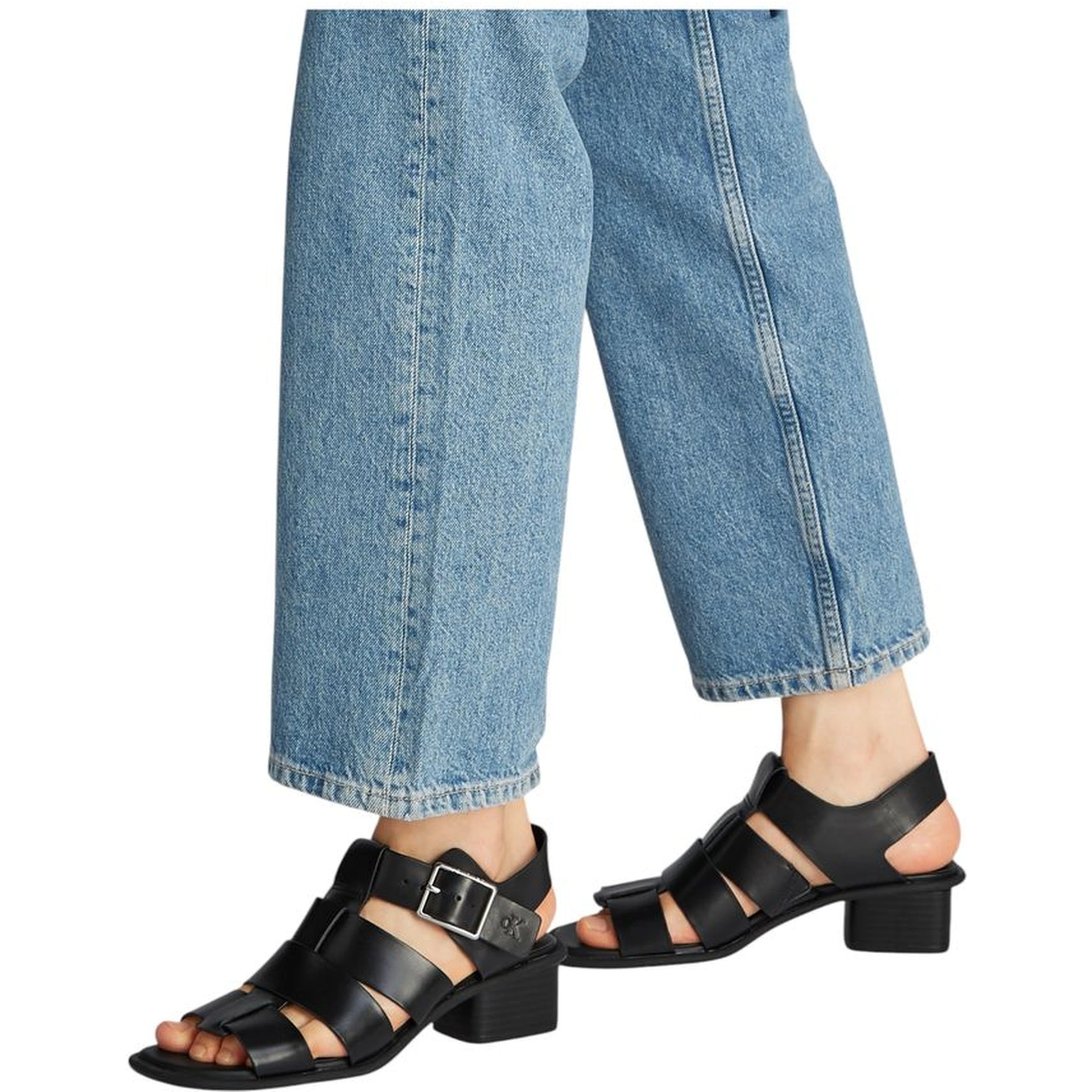 Black Polyester Flat Sandals