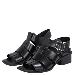Black Polyester Flat Sandals