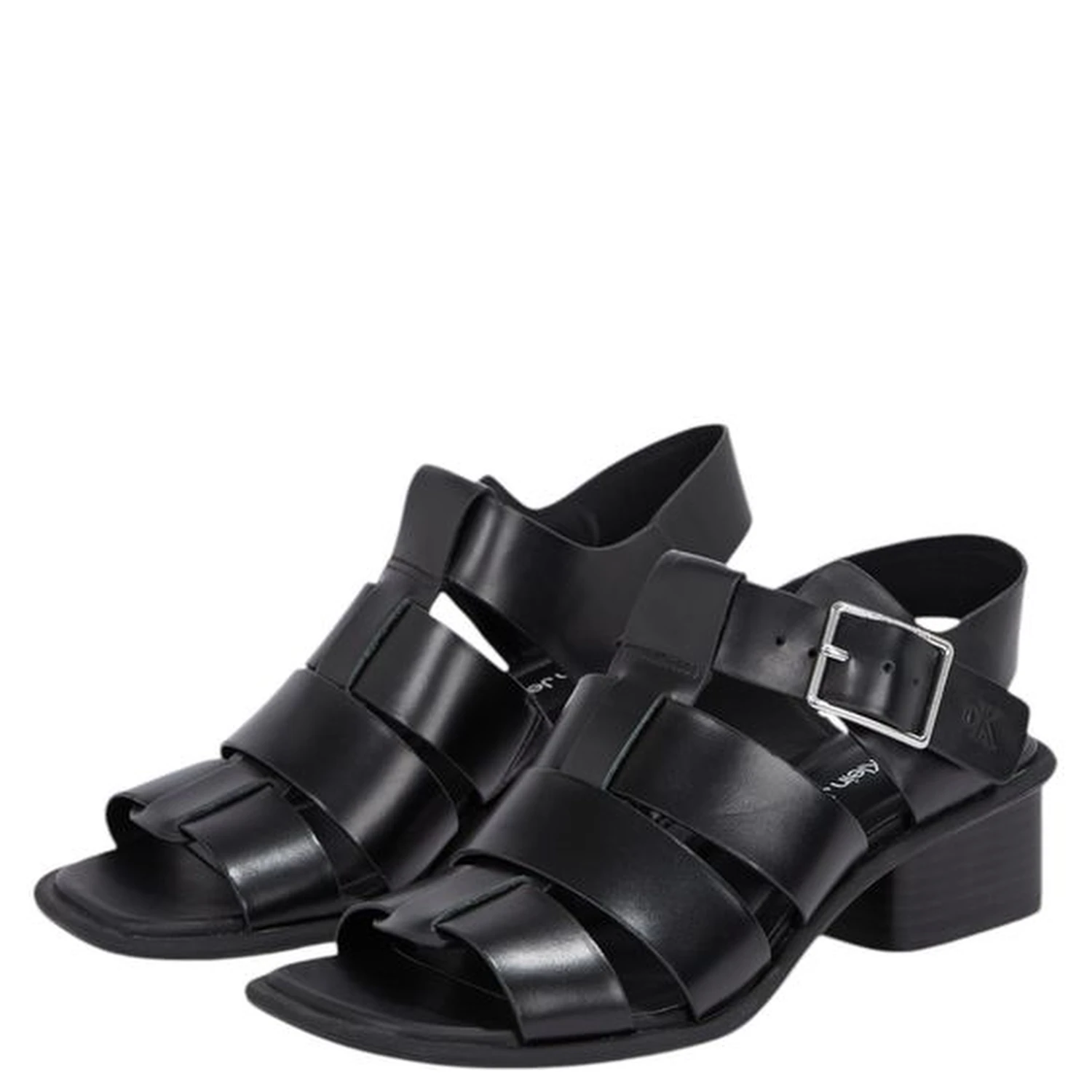 Black Polyester Flat Sandals