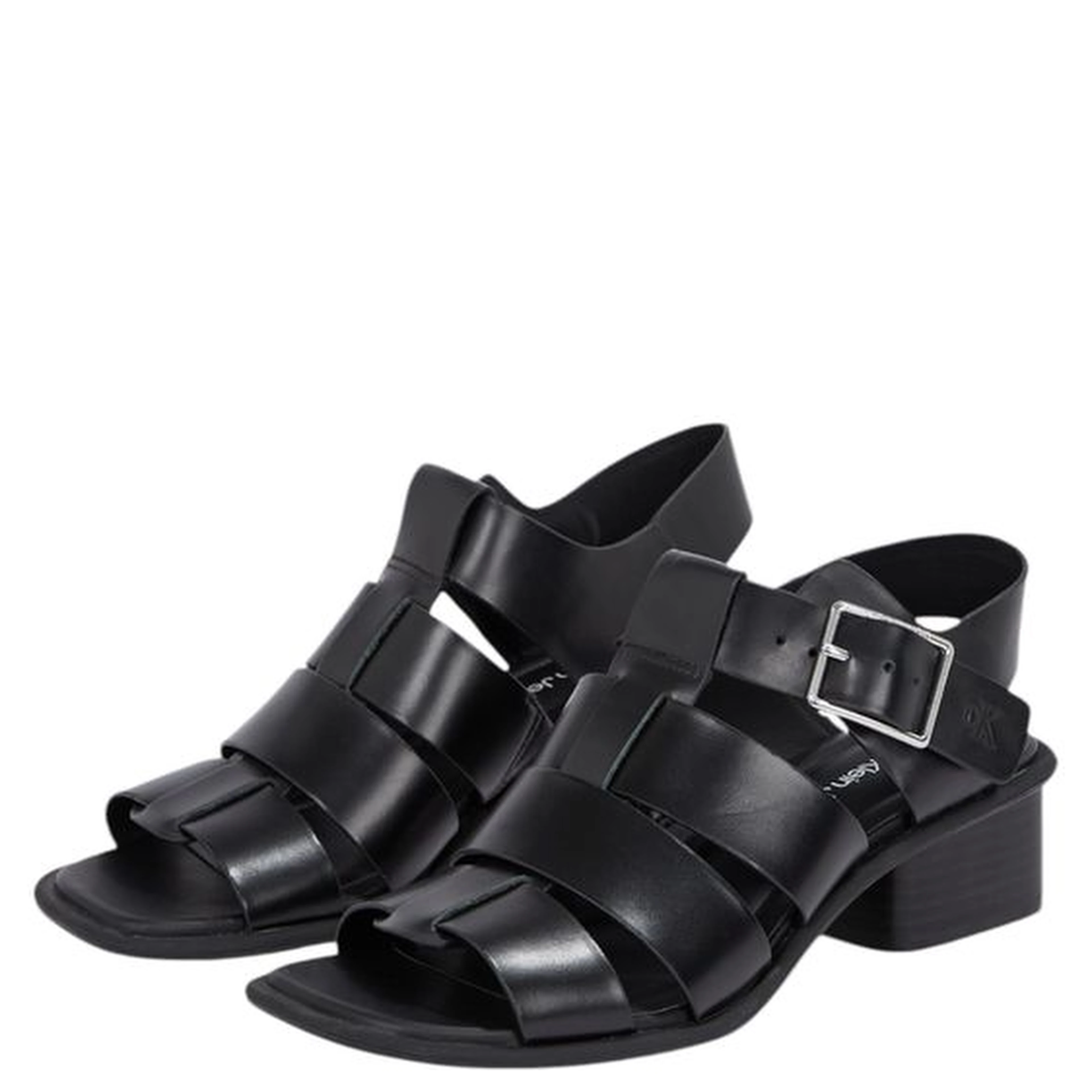 Black Polyester Flat Sandals