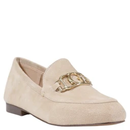Beige Leather Platform Pumps