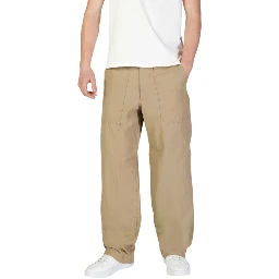 Beige Cotton Casual Pants
