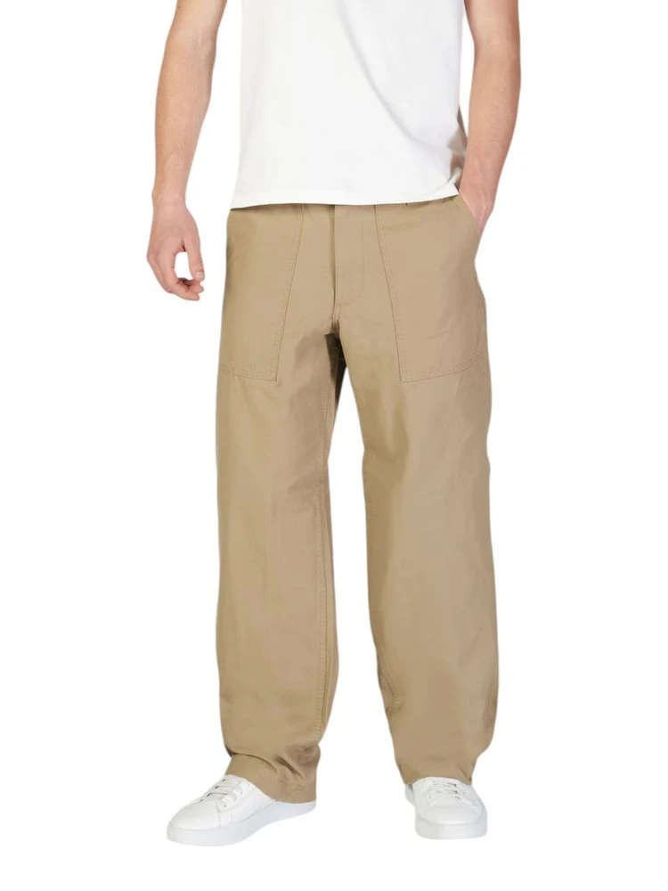 Beige Cotton Casual Pants