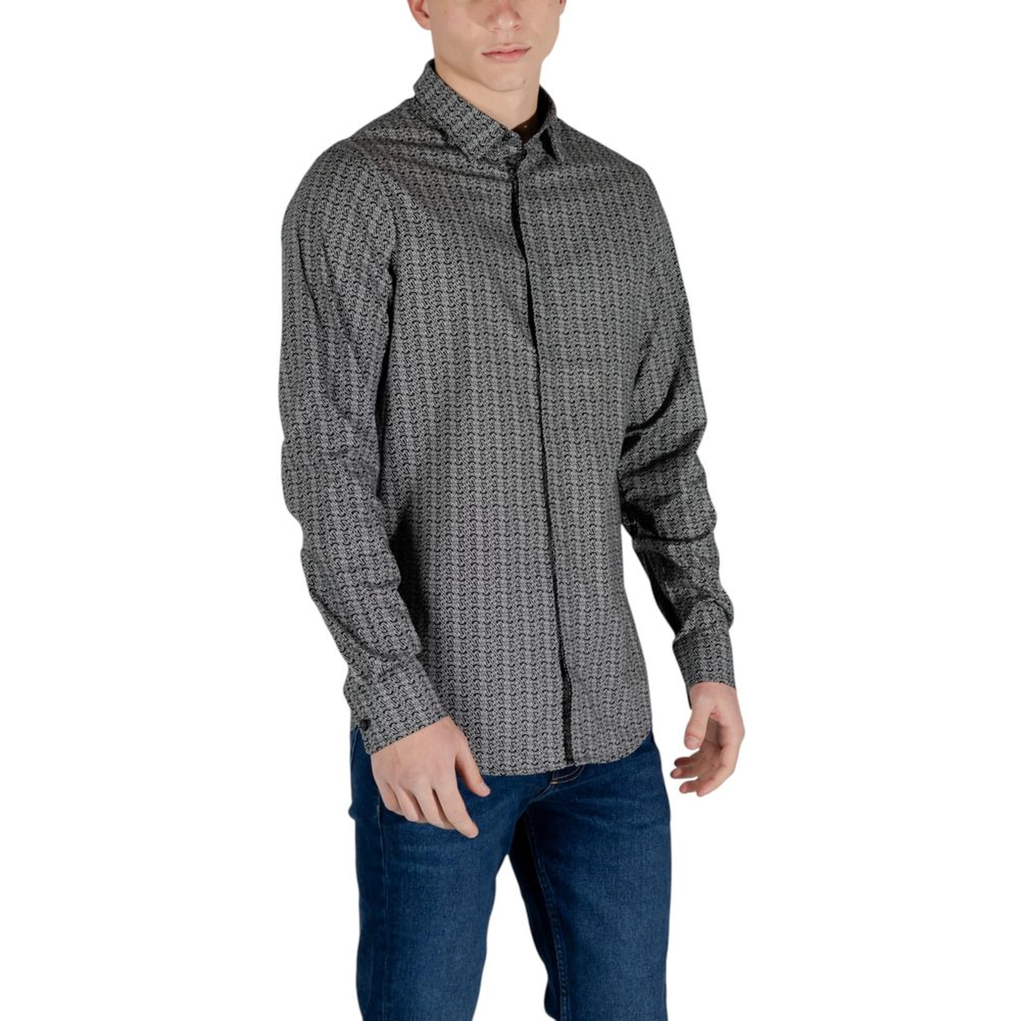 Black Cotton Pattern Shirt
