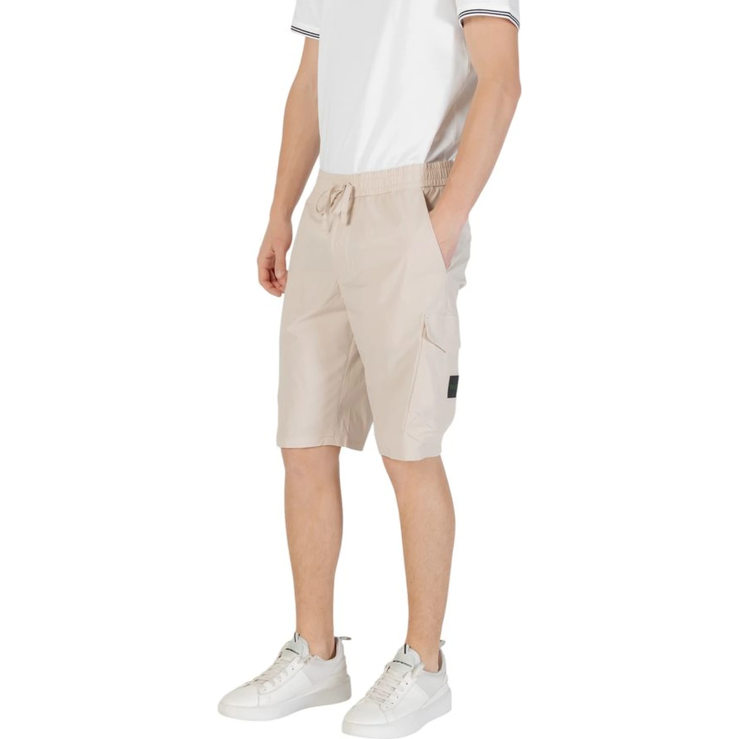 Beige Polyester Bermuda Shorts