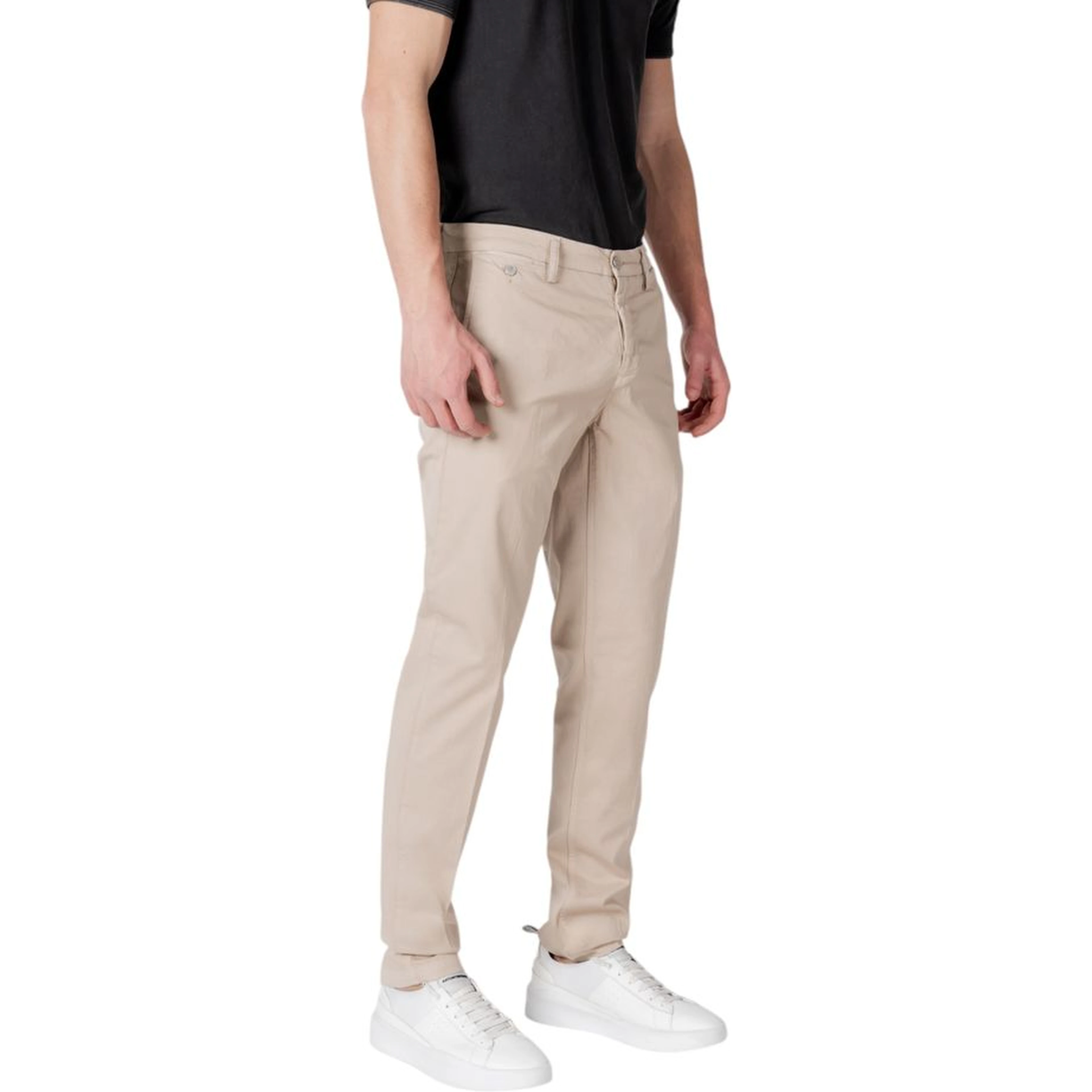 Beige Cotton Casual Pants