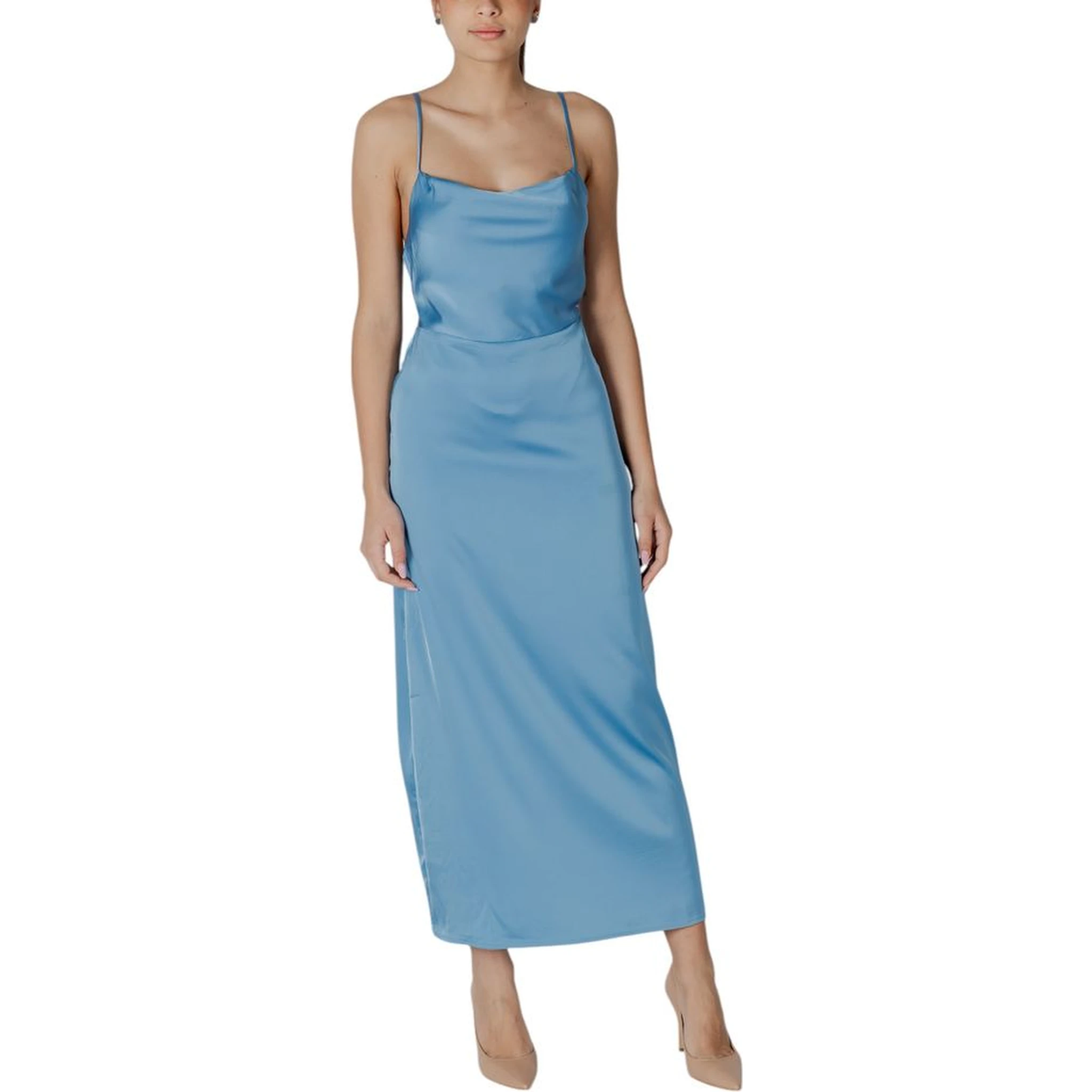 Turquoise Polyester Long Dress