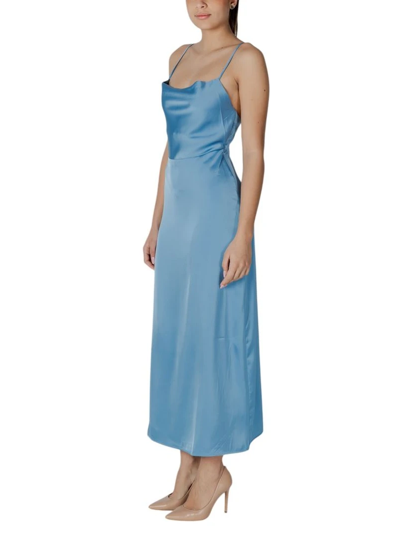 Turquoise Polyester Long Dress