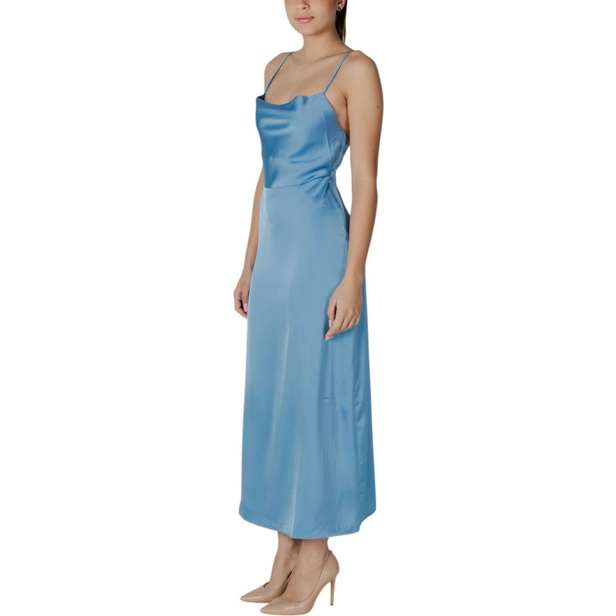 Turquoise Polyester Long Dress