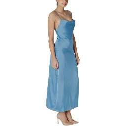 Turquoise Polyester Long Dress