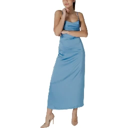 Turquoise Polyester Long Dress
