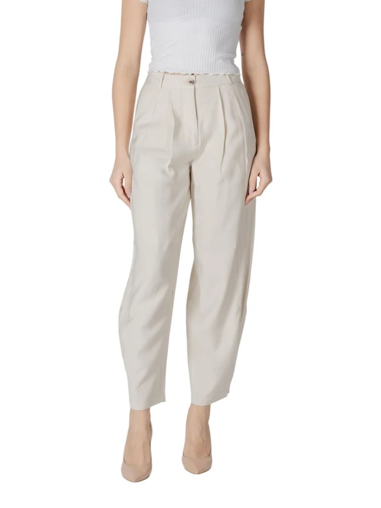 Cream Viscose Casual Pants