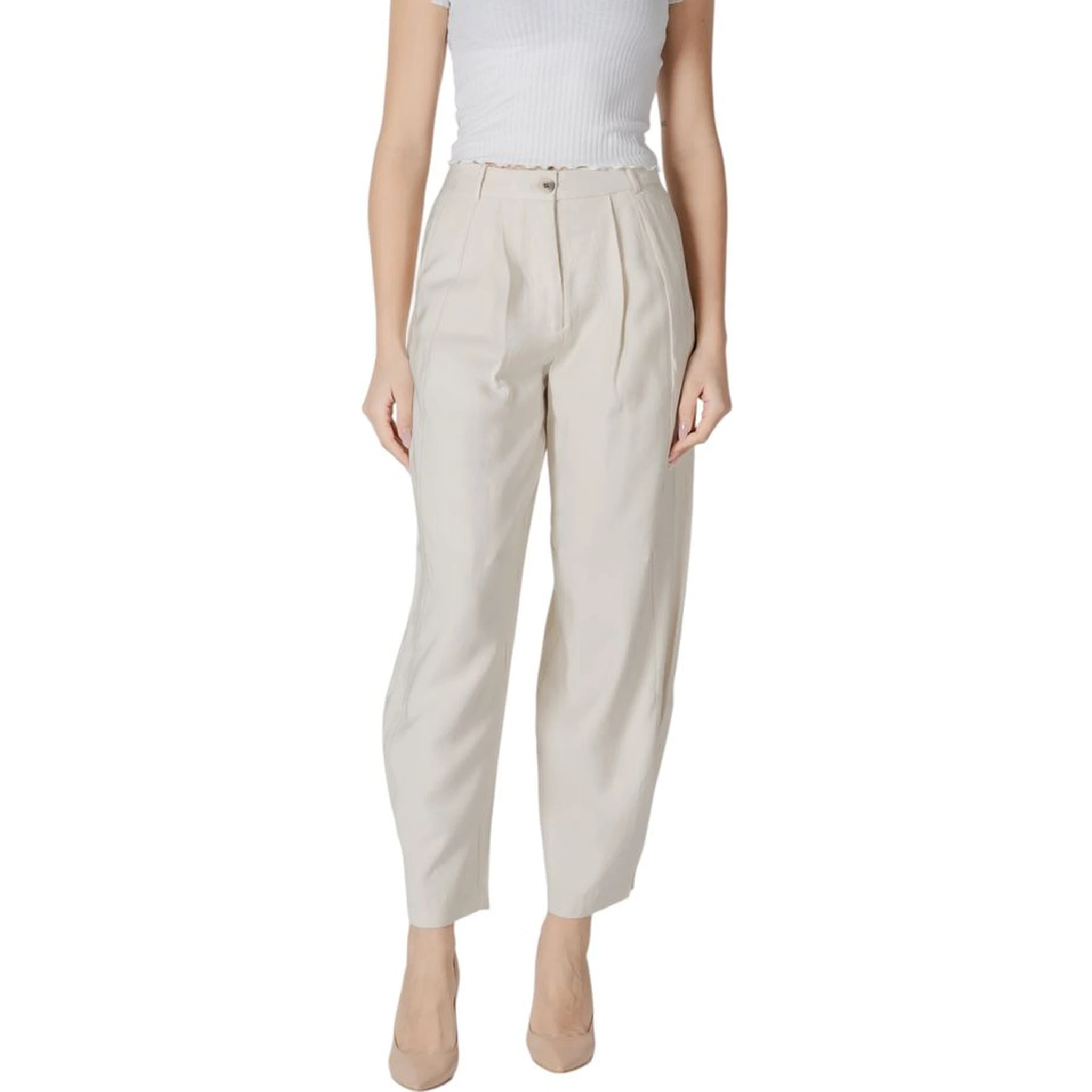 Cream Viscose Casual Pants