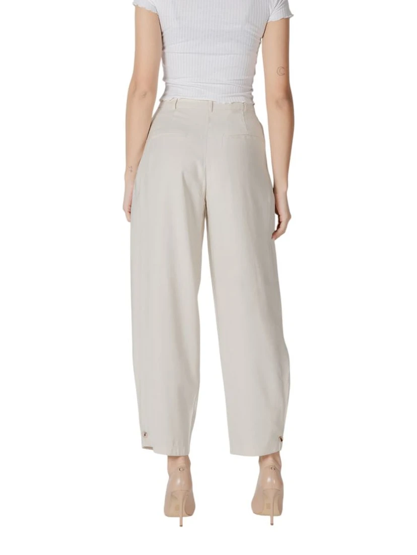 Cream Viscose Casual Pants