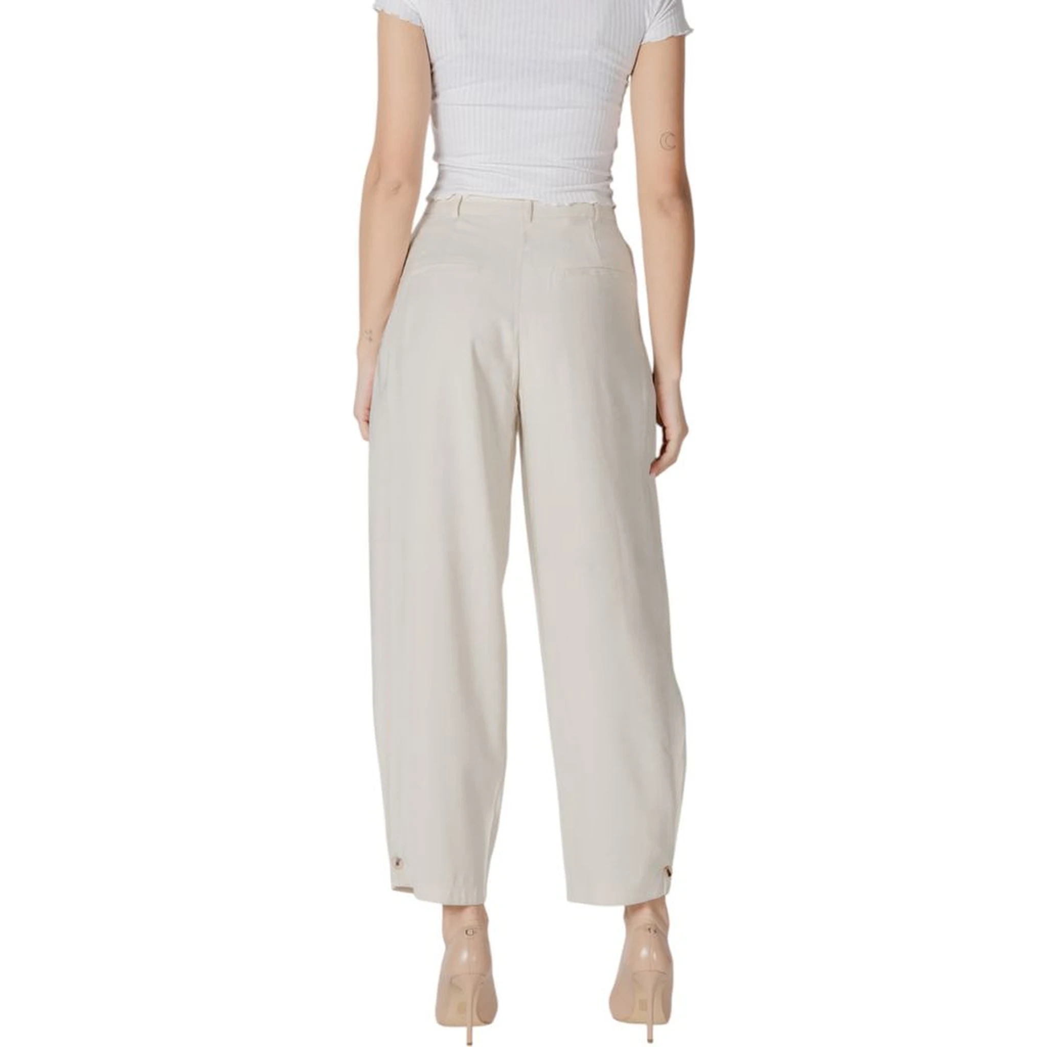 Cream Viscose Casual Pants