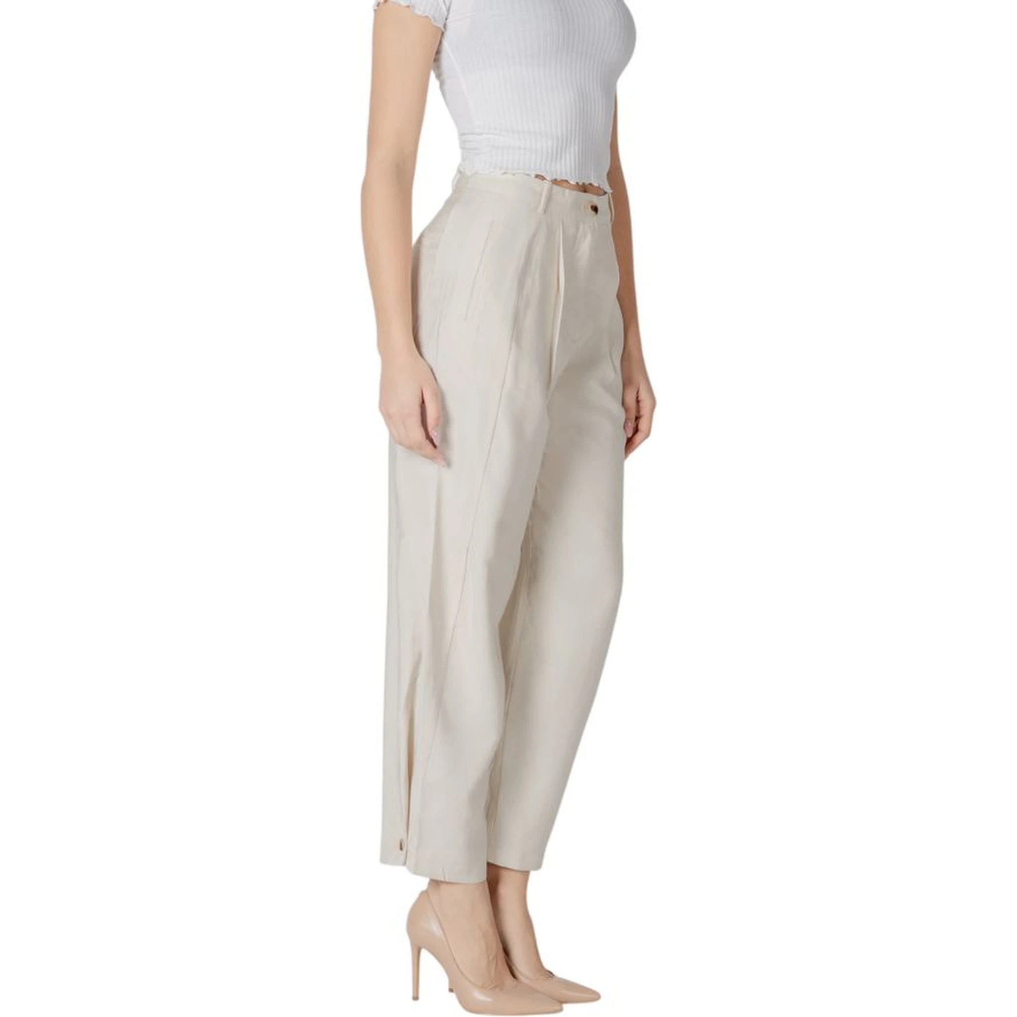 Cream Viscose Casual Pants