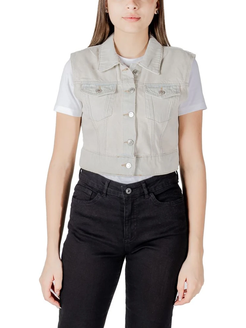 Light Blue Cotton Sleveless Jacket