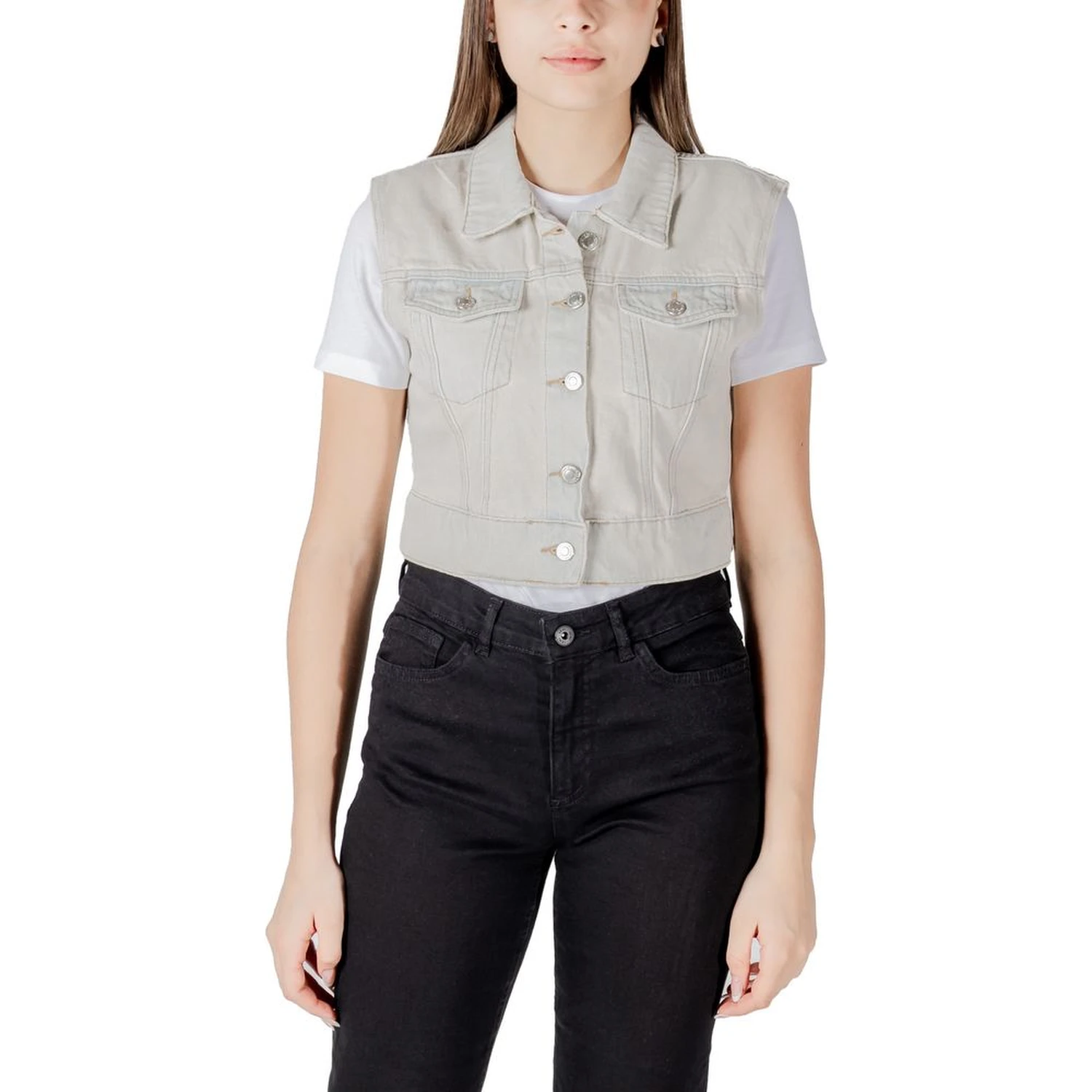 Light Blue Cotton Sleveless Jacket