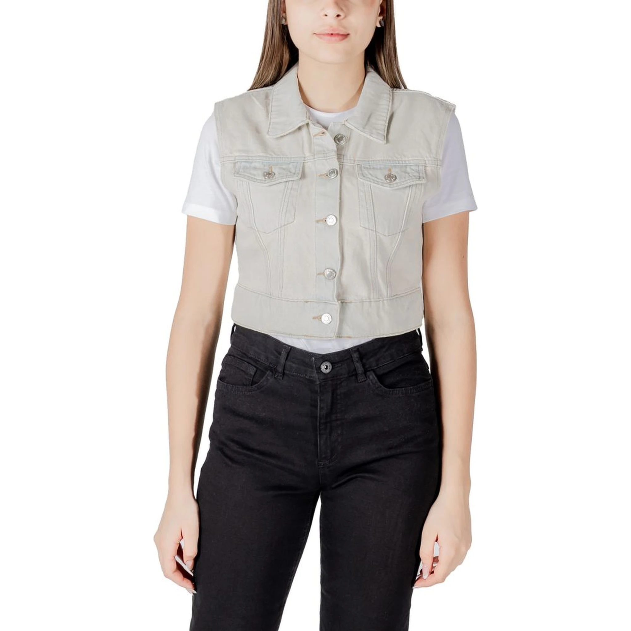 Light Blue Cotton Sleveless Jacket