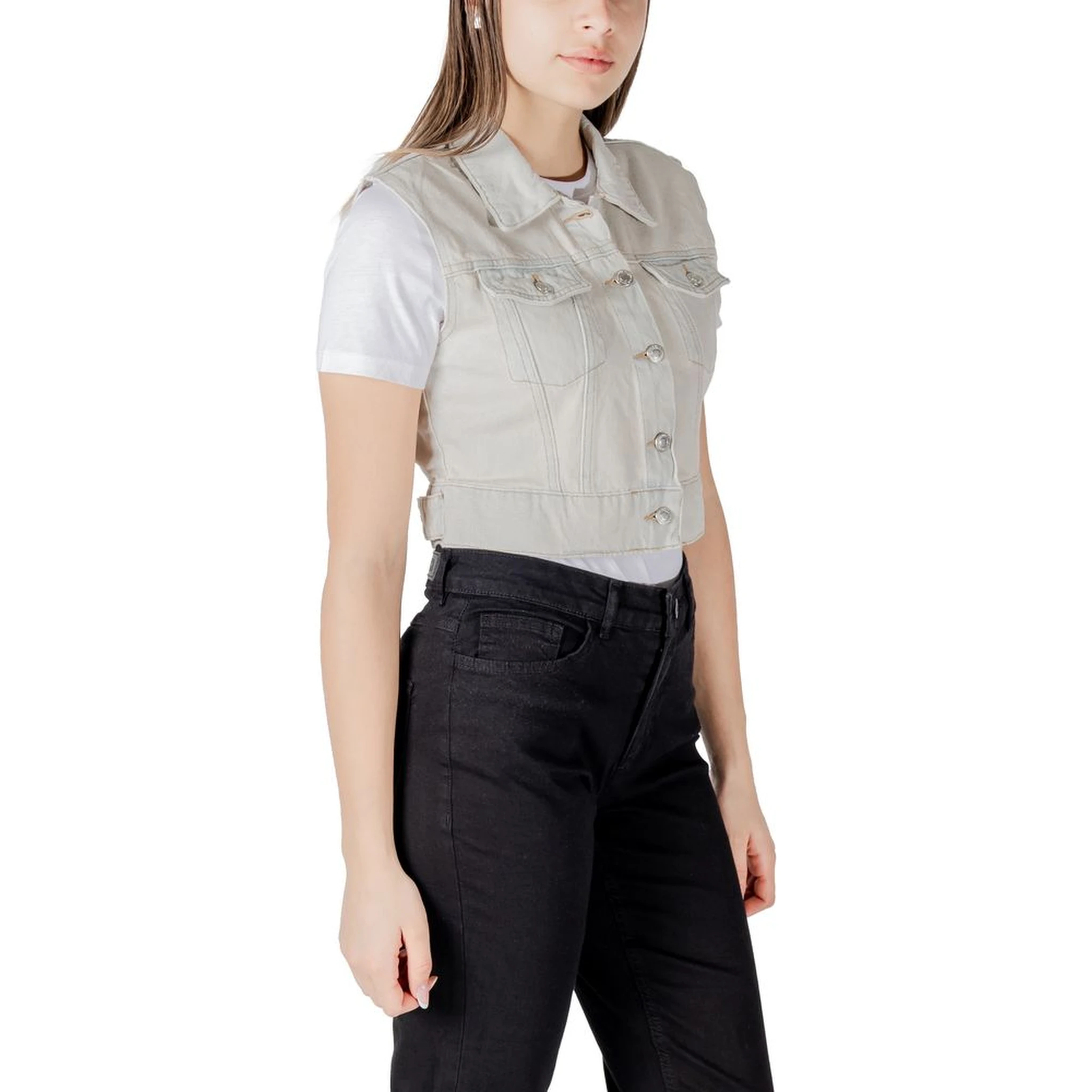 Light Blue Cotton Sleveless Jacket
