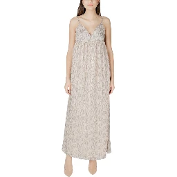 Beige Recycled Polyester Long Dress