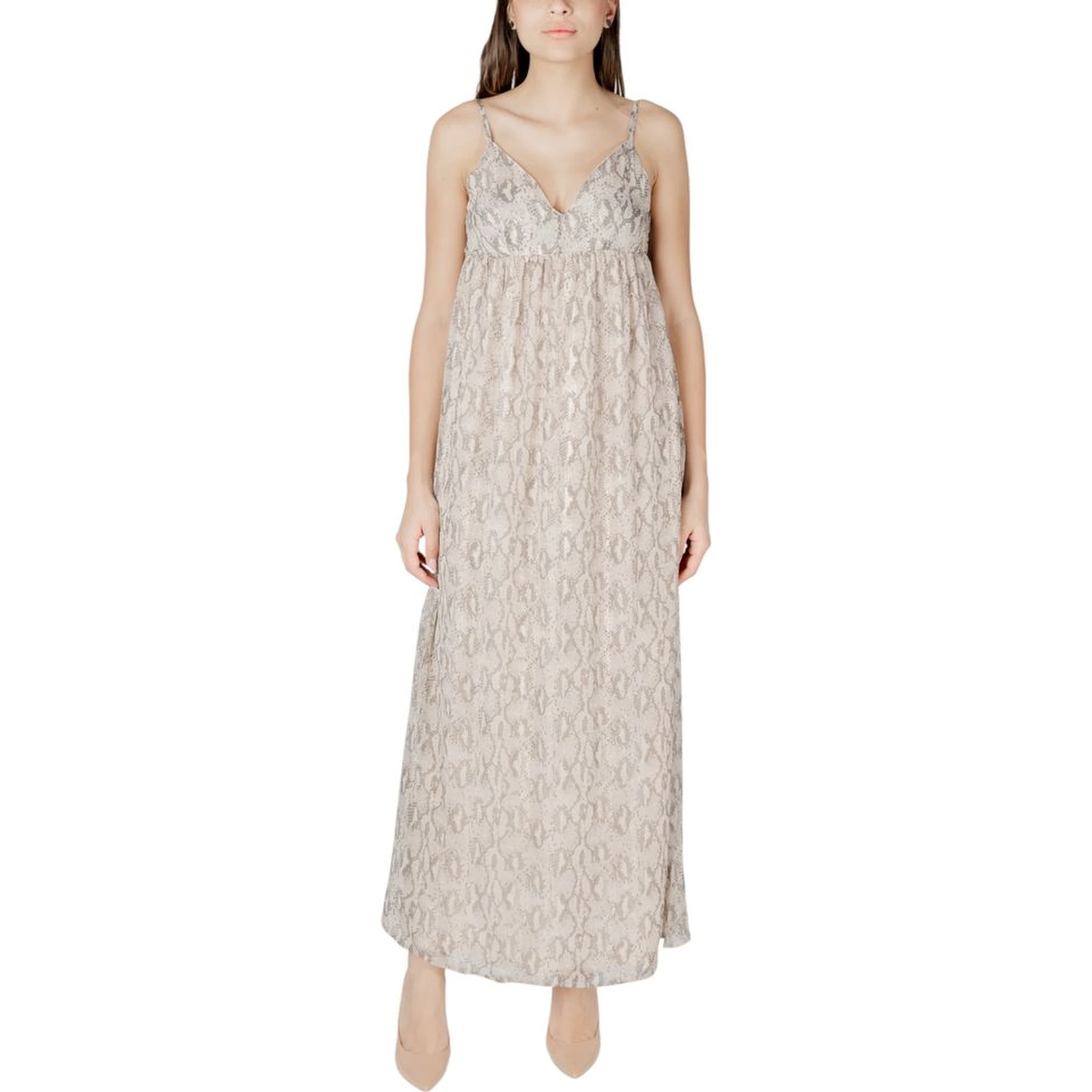 Beige Recycled Polyester Long Dress