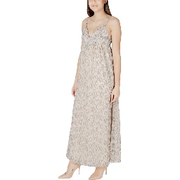 Beige Recycled Polyester Long Dress