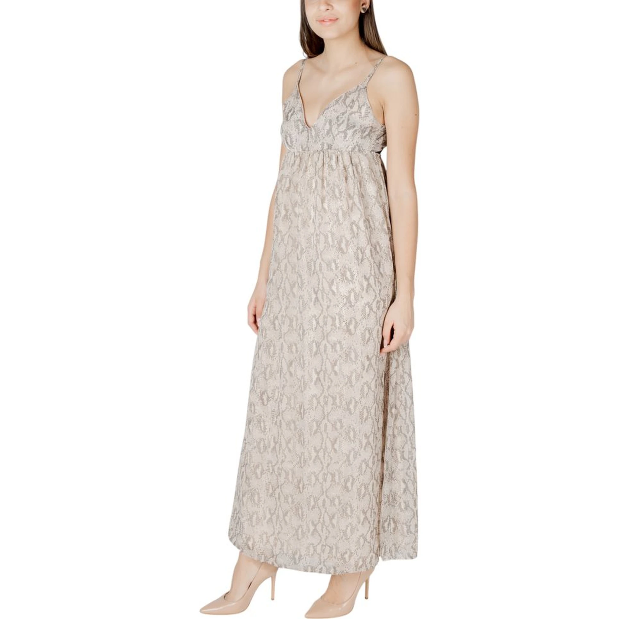 Beige Recycled Polyester Long Dress