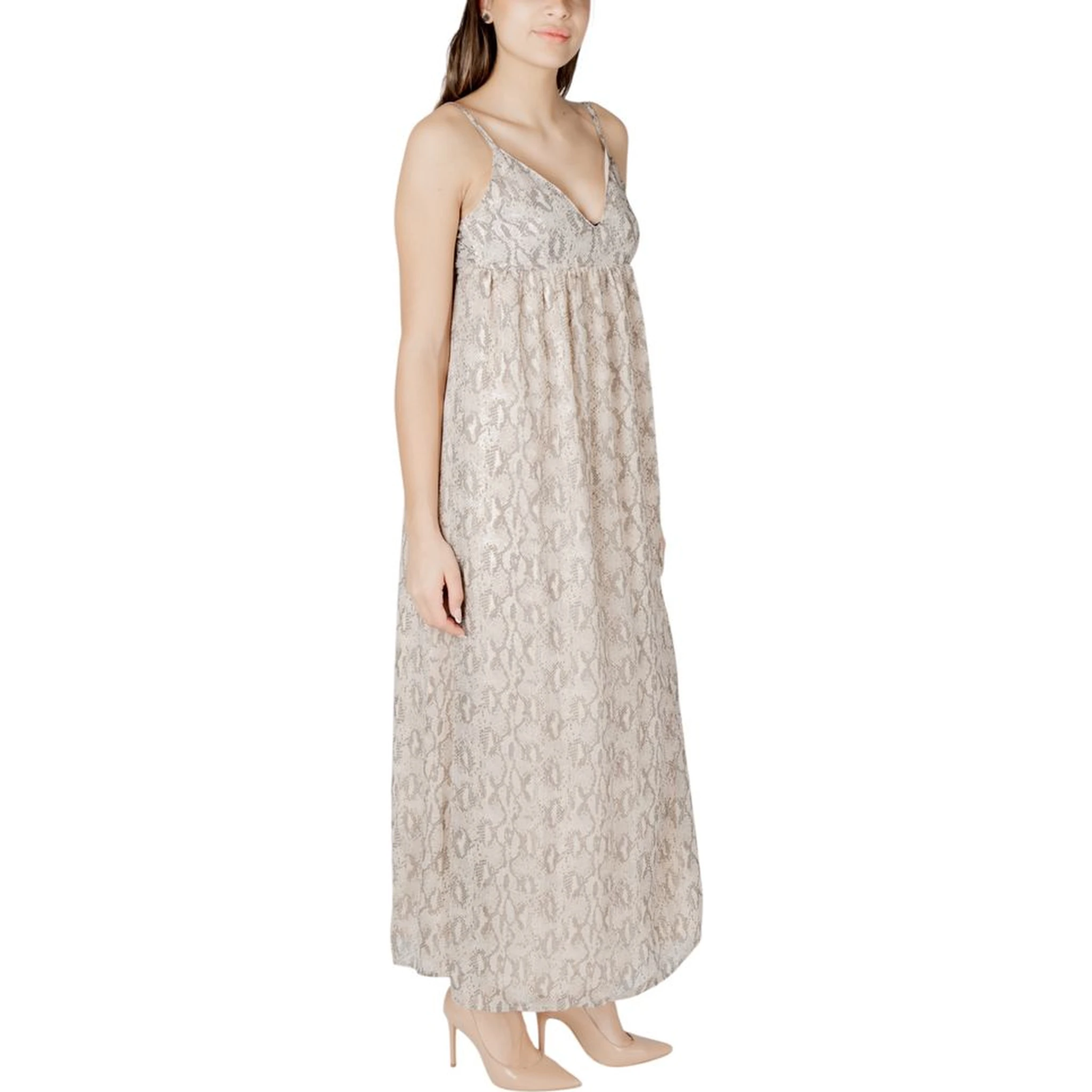 Beige Recycled Polyester Long Dress