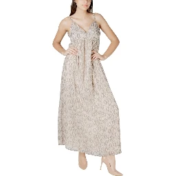 Beige Recycled Polyester Long Dress