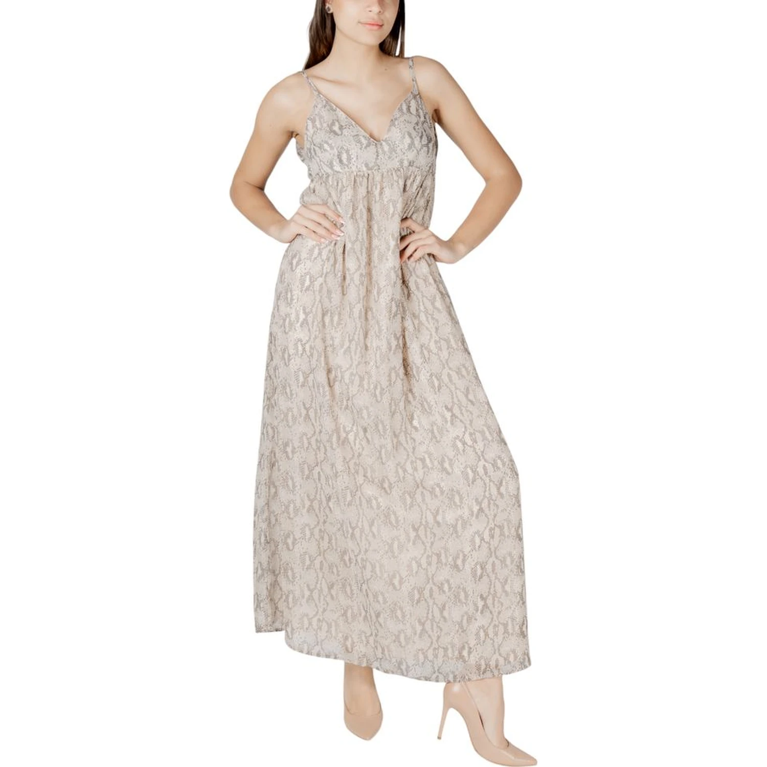 Beige Recycled Polyester Long Dress