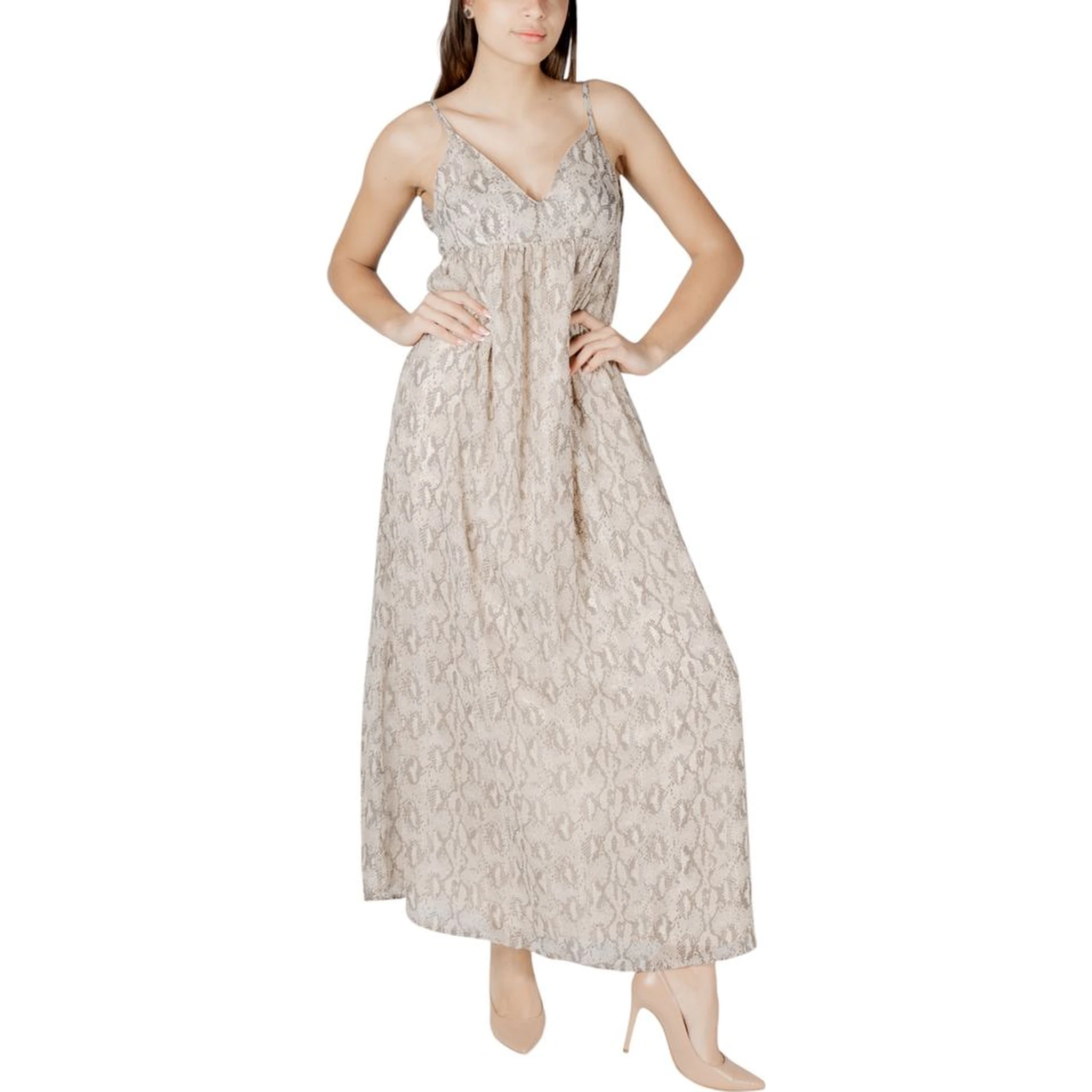 Beige Recycled Polyester Long Dress