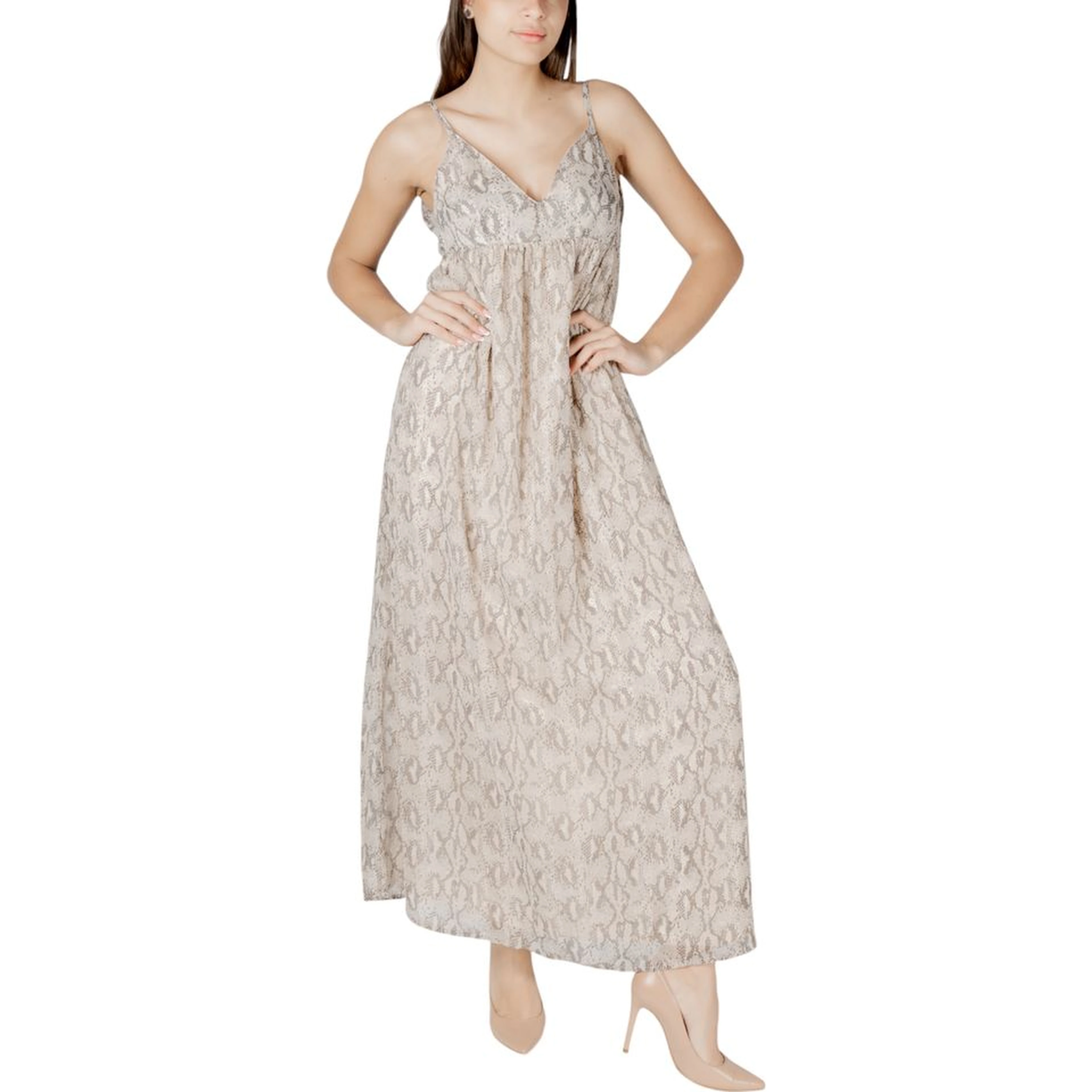 Beige Recycled Polyester Long Dress